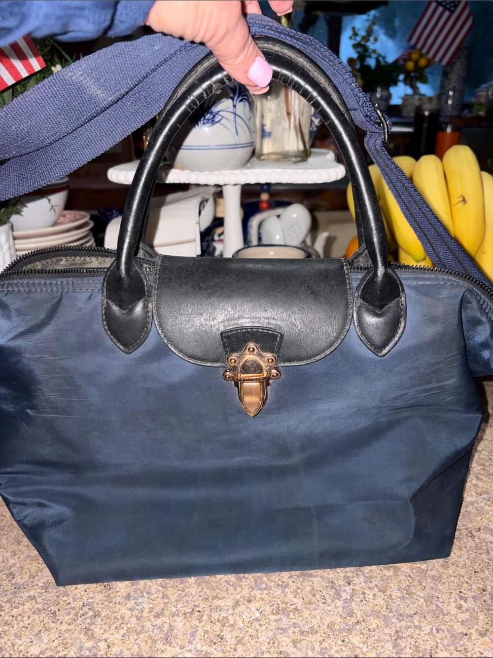Classic Women's Top-Handle Satchel - Navy and Black